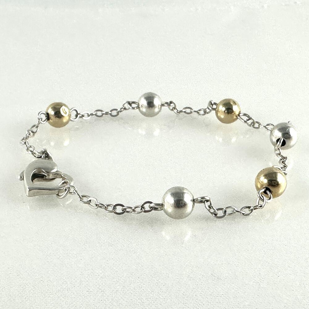 Vintage Bracelet 14KT Gold Beads & Silver 925 Heart Clasp